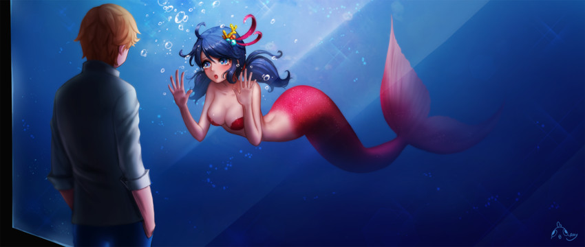 marinette dupain-cheng and adrien agreste (miraculous ladybug) drawn by ankkoyom