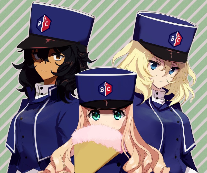 andou, oshida, and marie (girls und panzer) drawn by animalia