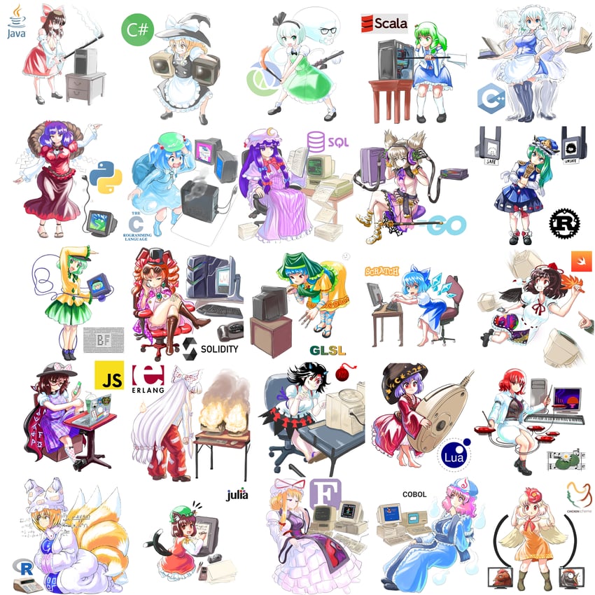 hakurei reimu, kirisame marisa, izayoi sakuya, kochiya sanae, komeiji koishi, and 31 more (touhou and 8 more) drawn by profitshame