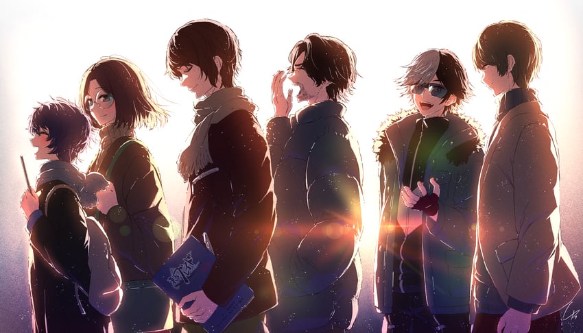 samejima abiko, kichijouji yoriko, raida sumiaki, kindaichi toshirou, kaburagi masaya, and 1 more (oshi no ko) drawn by 4b-enpitsu