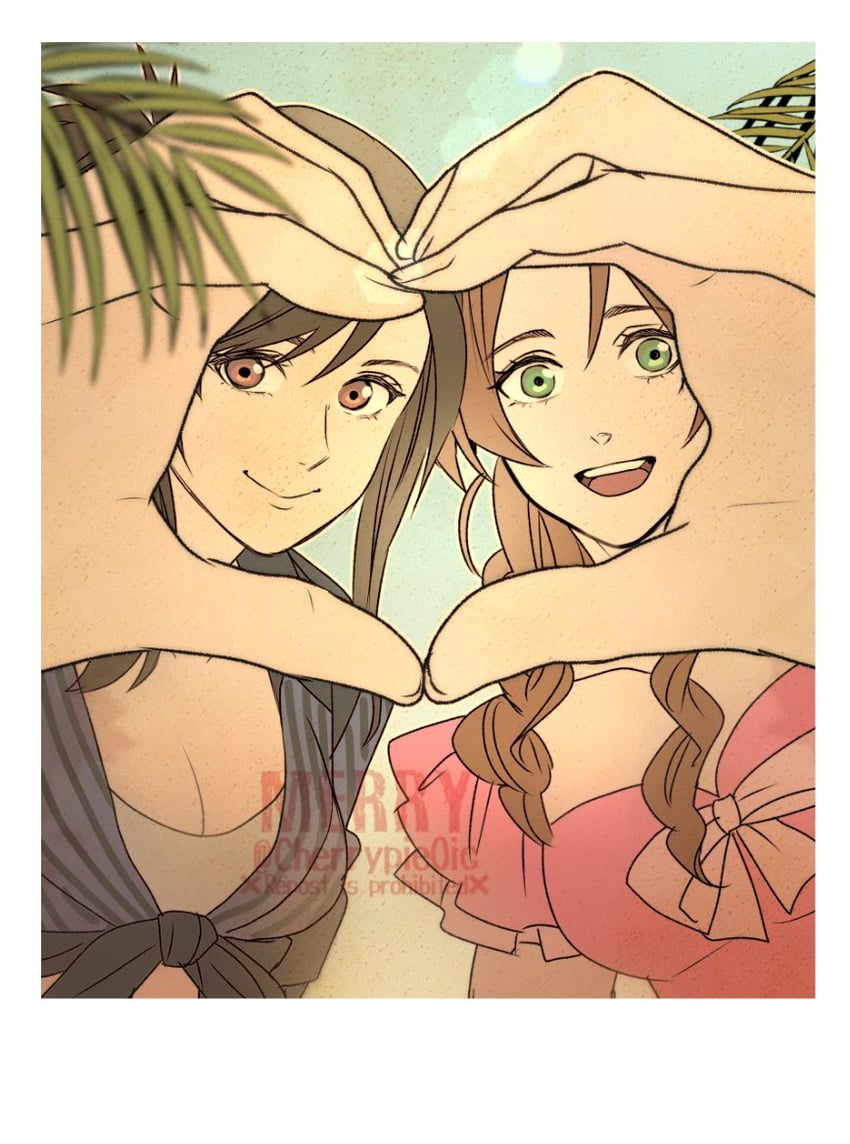 tifa lockhart and aerith gainsborough (final fantasy and 3 more) drawn by hitsuji_merry