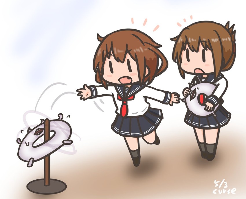 inazuma, ikazuchi, and enemy lifebuoy (kantai collection) drawn by curse_(023)