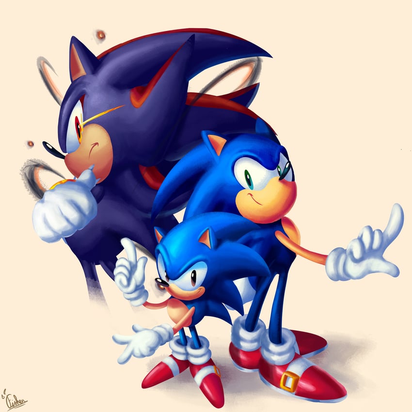 sonic the hedgehog and shadow the hedgehog (sonic and 2 more) drawn by fishen