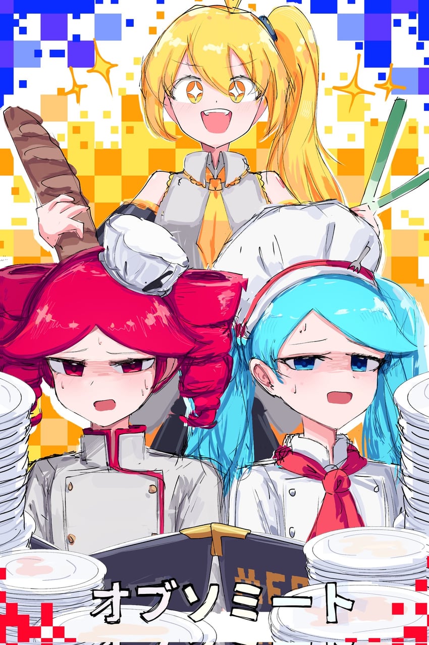 hatsune miku, kasane teto, and akita neru (vocaloid and 4 more) drawn by asuizhi
