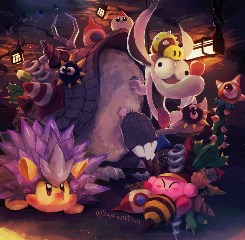 kirby, gordo, needlous, tick, needle kirby, and 5 more (kirby and 1 more) drawn by suyasuyabi