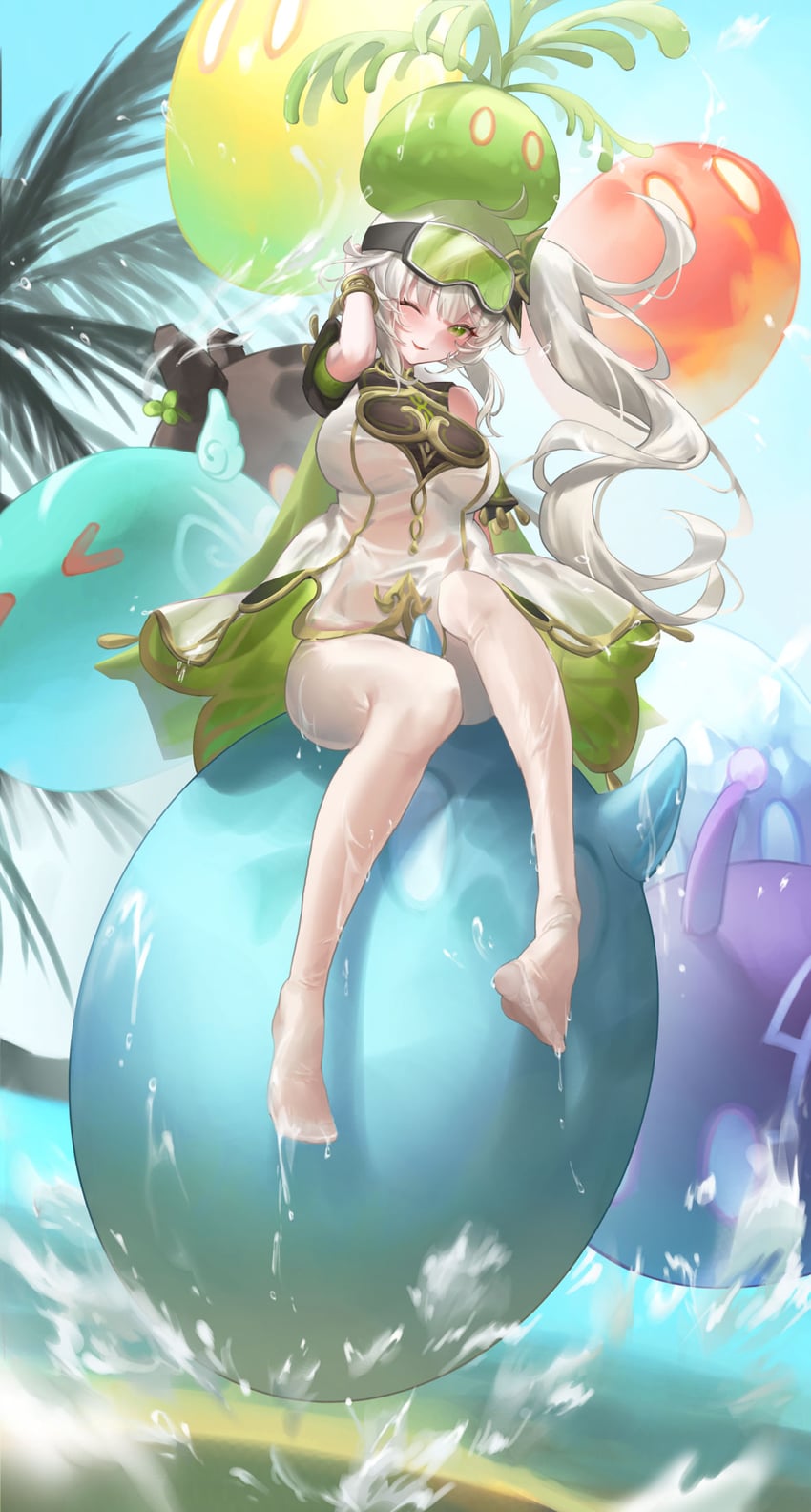 nahida, slime, and kotoha rimu (genshin impact and 1 more) drawn by metatarou