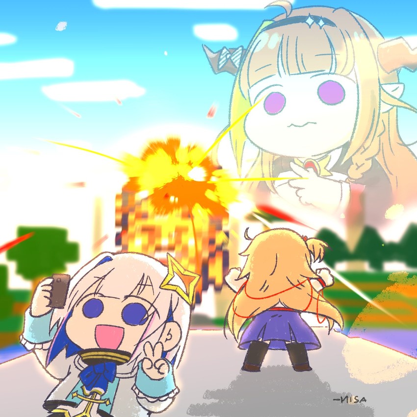 amane kanata, kiryu coco, akai haato, and yagoo (hololive and 1 more) drawn by wakatsuki_misato