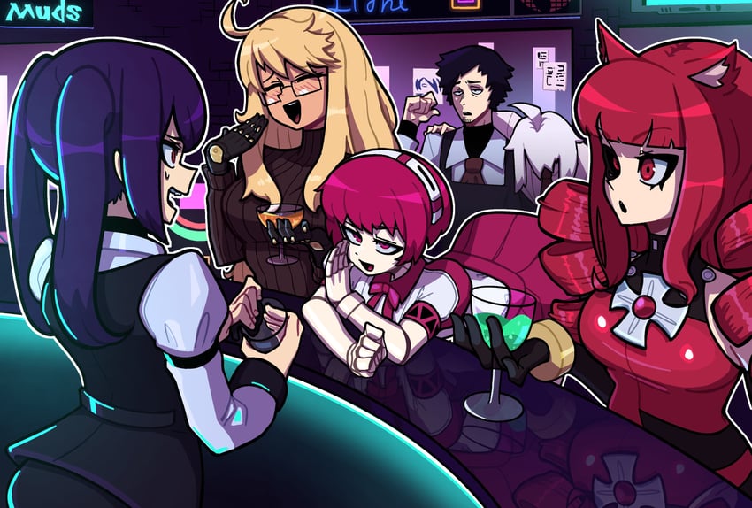 jill stingray, dorothy haze, dana zane, alma armas, stella hoshii, and 1 more (va-11 hall-a) drawn by muds