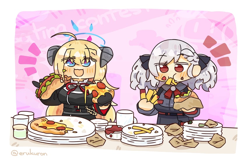 spas-12 and akari (blue archive and 1 more) drawn by lcron