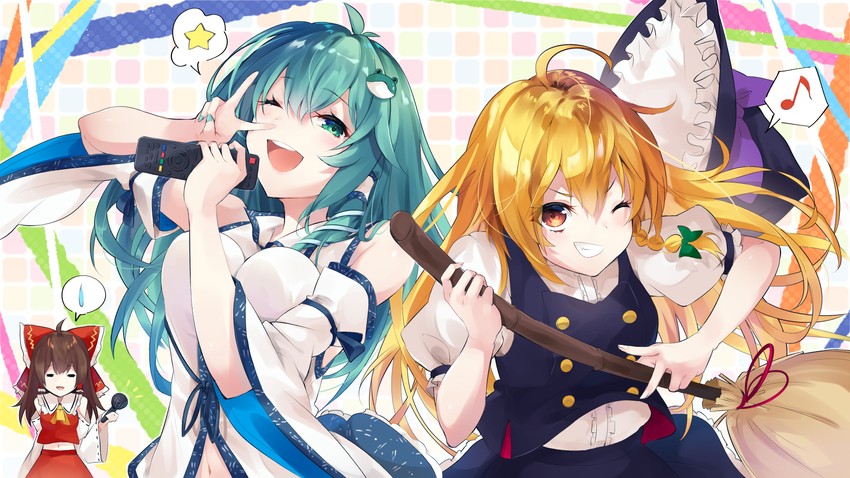 hakurei reimu, kirisame marisa, and kochiya sanae (touhou) drawn by diieru