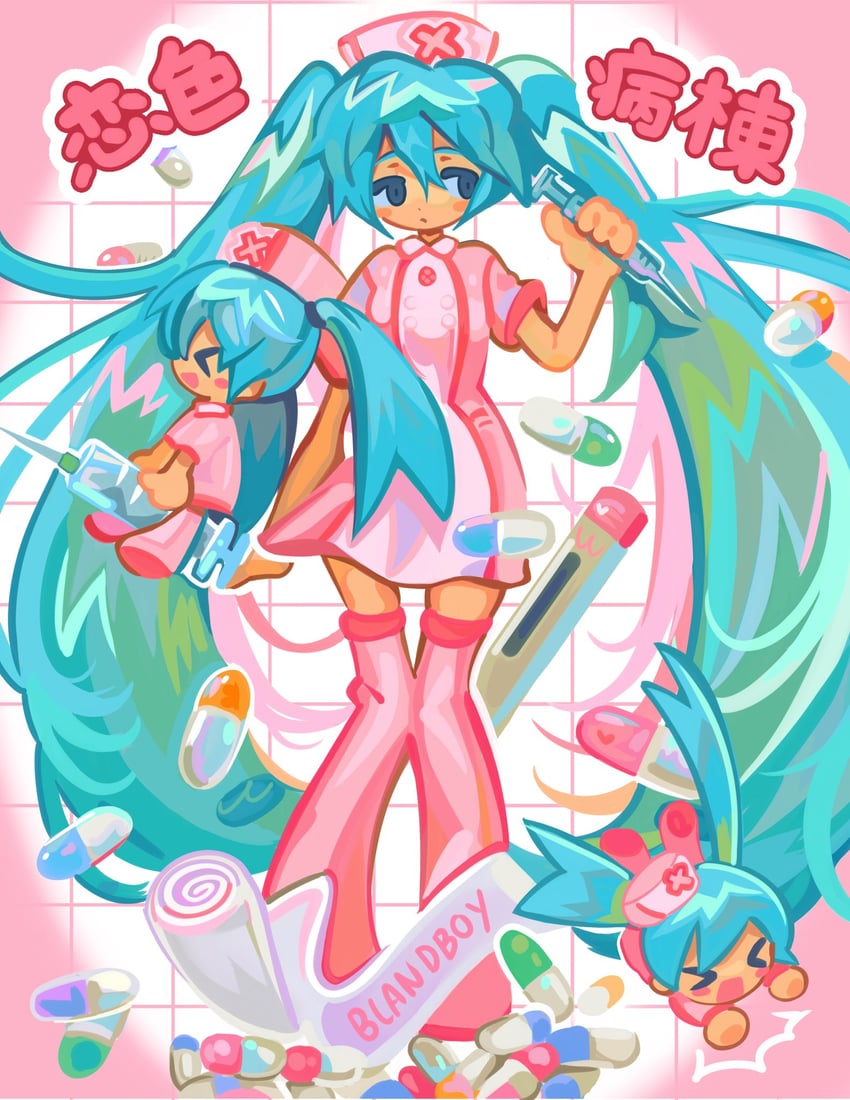 hatsune miku (vocaloid and 1 more) drawn by blandboyx