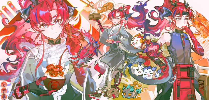 shu, dusk, nian, ling, chongyue, and 1 more (arknights) drawn by flve