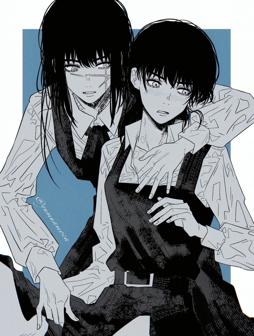 yoru and mitaka asa (chainsaw man) drawn by yumu_(8181018)