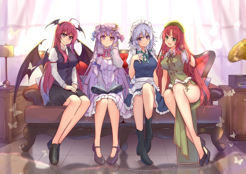 izayoi sakuya, patchouli knowledge, hong meiling, and koakuma (touhou) drawn by diving_penguin