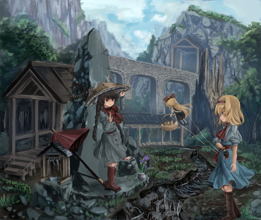 alice margatroid, shanghai doll, and yatadera narumi (touhou) drawn by sensi_tobikage