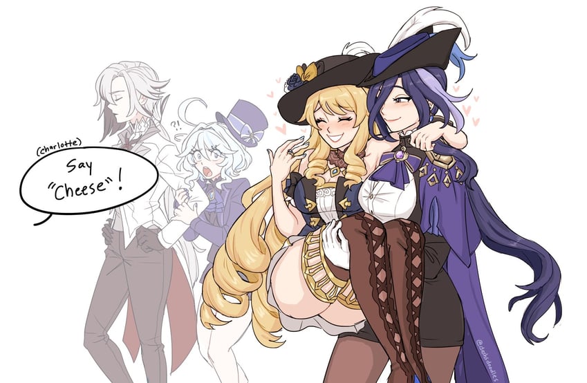 furina, arlecchino, clorinde, and navia (genshin impact and 2 more) drawn by dashingicecream