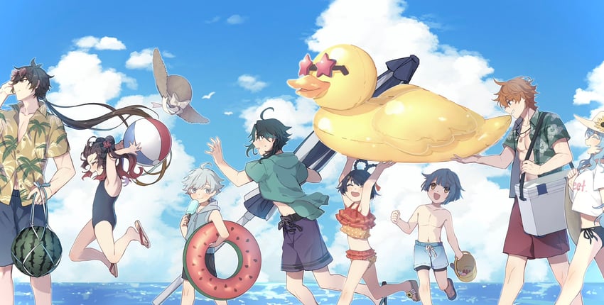 ganyu, hu tao, zhongli, tartaglia, xiao, and 3 more (genshin impact) drawn by hoshiyui_tsukino