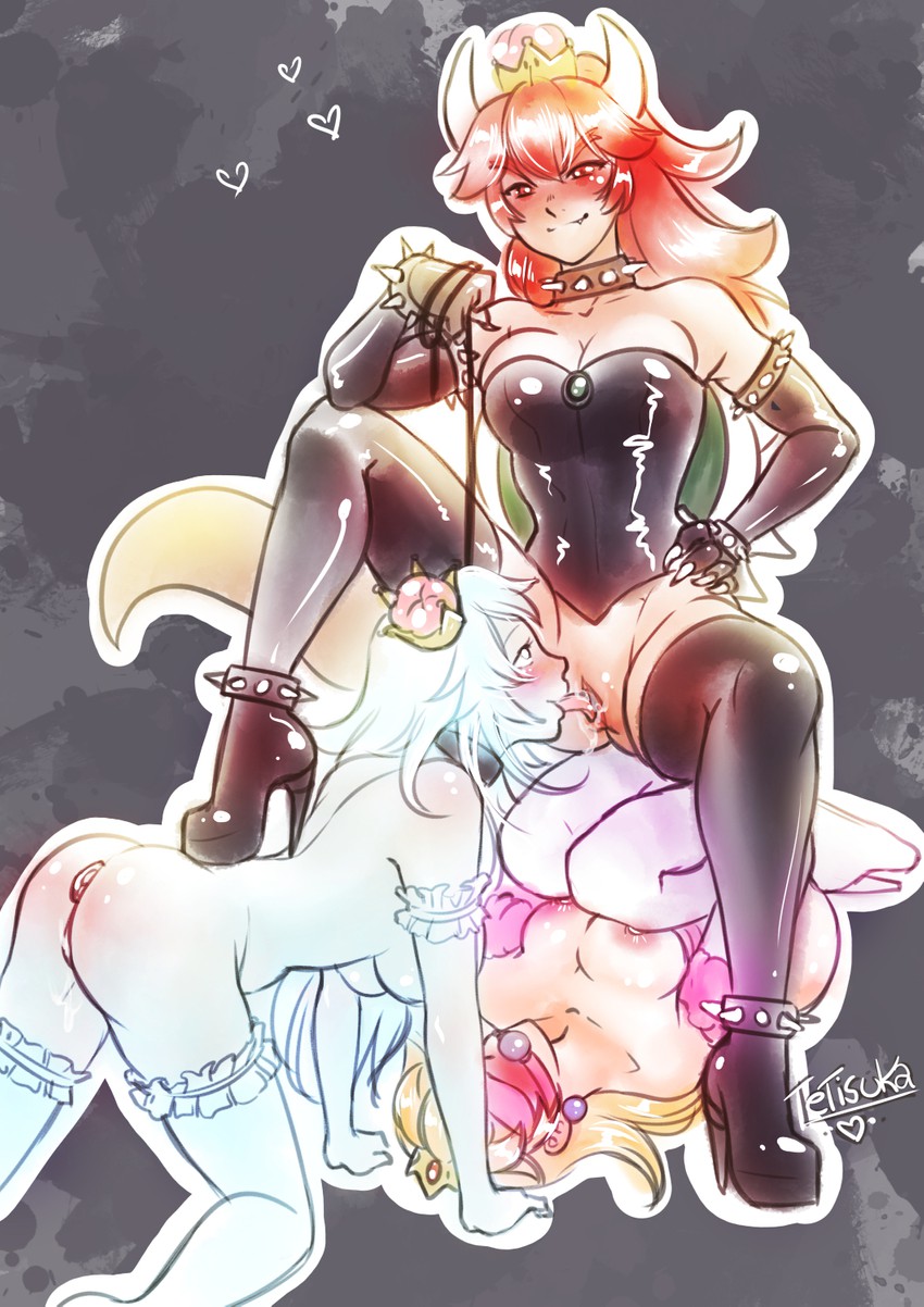 princess peach, bowsette, and princess king boo (mario and 2 more) drawn by tetisuka
