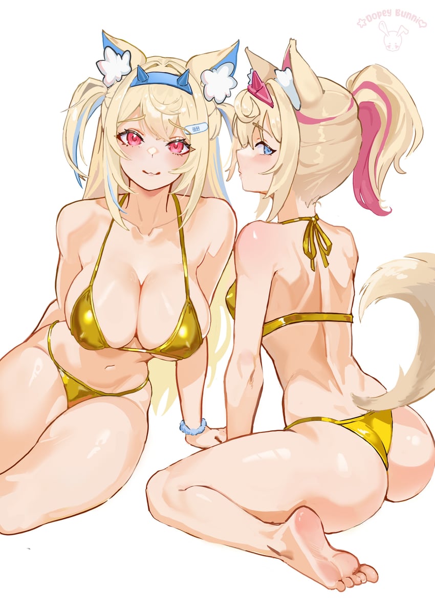 fuwawa abyssgard and mococo abyssgard (hololive and 1 more) drawn by dopeybunni