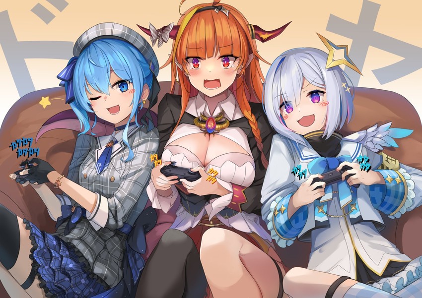 hoshimachi suisei, amane kanata, and kiryu coco (hololive) drawn by sora_no_tori