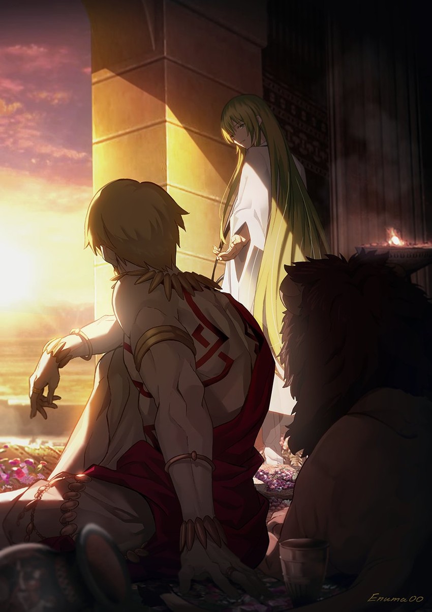 gilgamesh and enkidu (fate and 1 more) drawn by aora