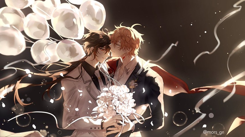 zhongli and tartaglia (genshin impact) drawn by mors_gn