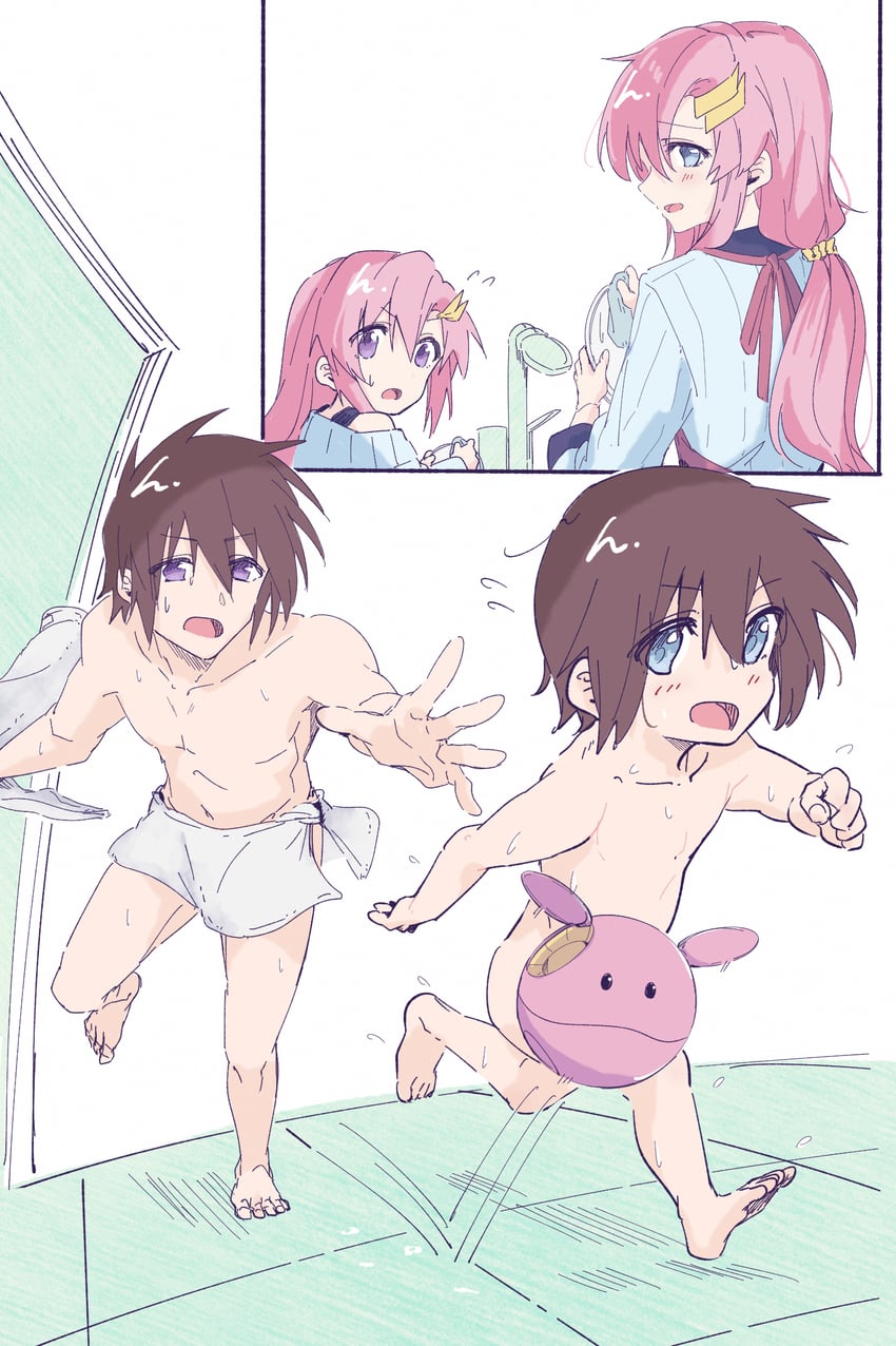 haro, lacus clyne, and kira yamato (gundam and 2 more) drawn by soshiki