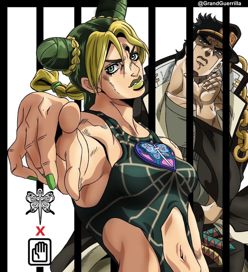 kujo jotaro and kujo jolyne (jojo no kimyou na bouken and 2 more) drawn by grandguerrilla