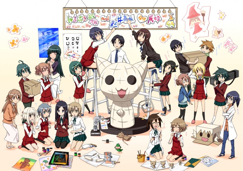 yuno, miyako, hiro, sae, nori, and 19 more (hidamari sketch and 2 more) drawn by sakebuotoko