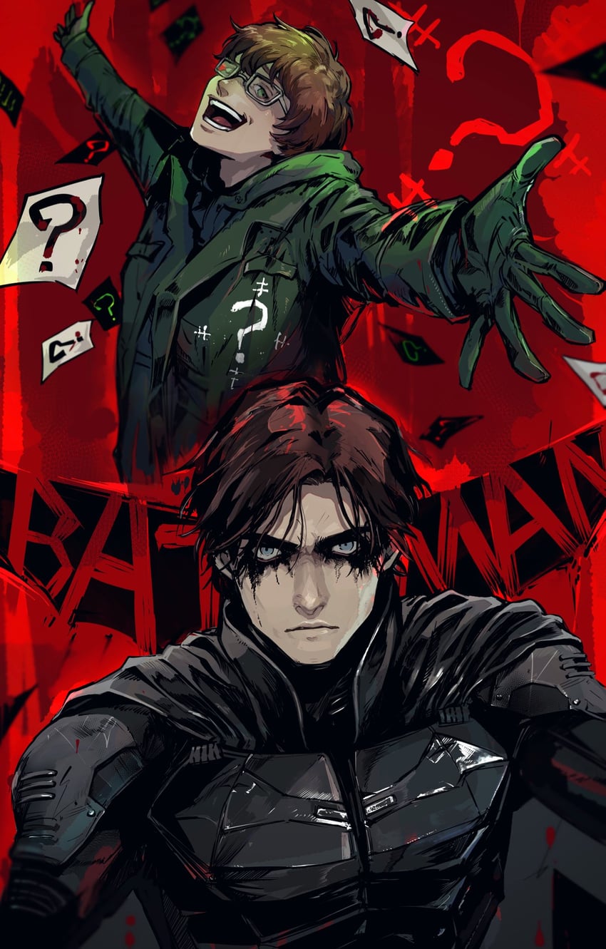 batman, bruce wayne, the riddler, and edward nashton (dc comics and 2 more) drawn by akanebat