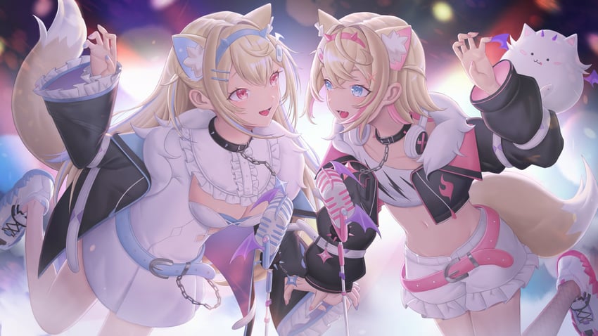 fuwawa abyssgard, mococo abyssgard, and perroccino (hololive and 1 more) drawn by fat123