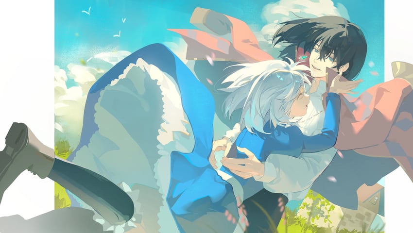 howl pendragon and sophie hatter (howl no ugoku shiro) drawn by xiao_ze_miao