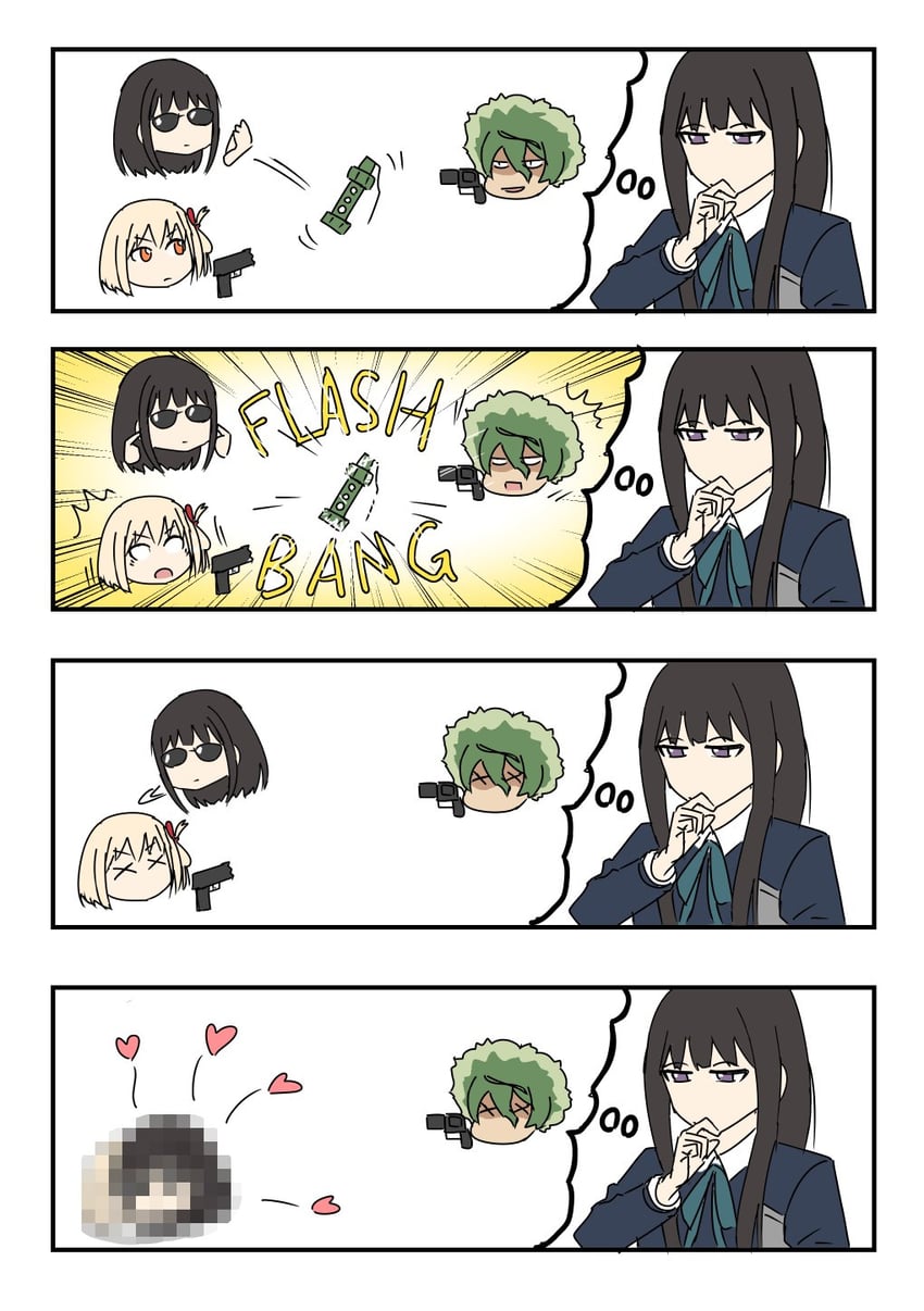 nishikigi chisato, inoue takina, and majima (lycoris recoil) drawn by lysine