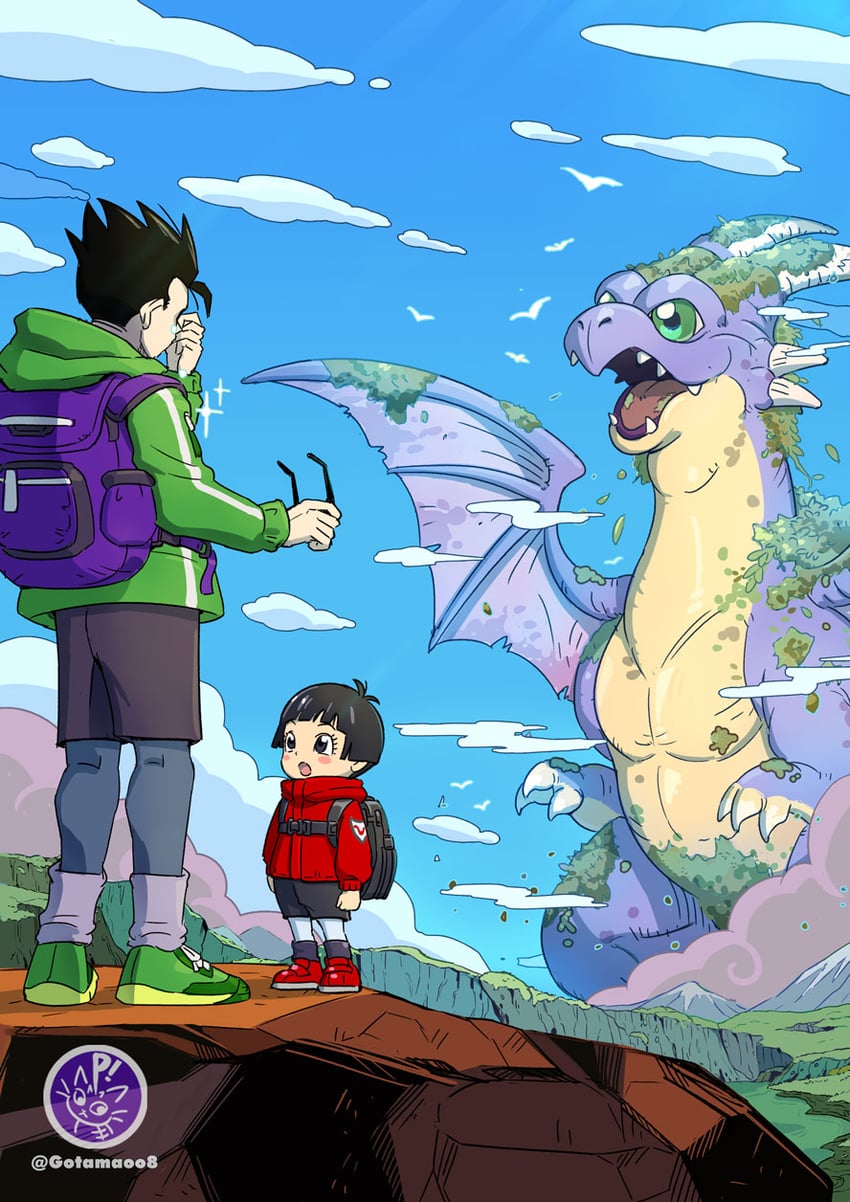son gohan, pan, and icarus (dragon ball and 3 more) drawn by norita_(6110885)