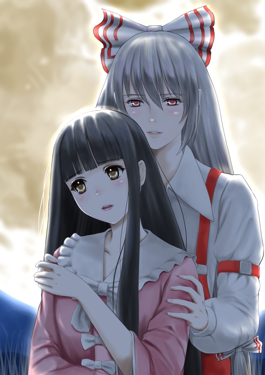 fujiwara no mokou and houraisan kaguya (touhou) drawn by bosutonii