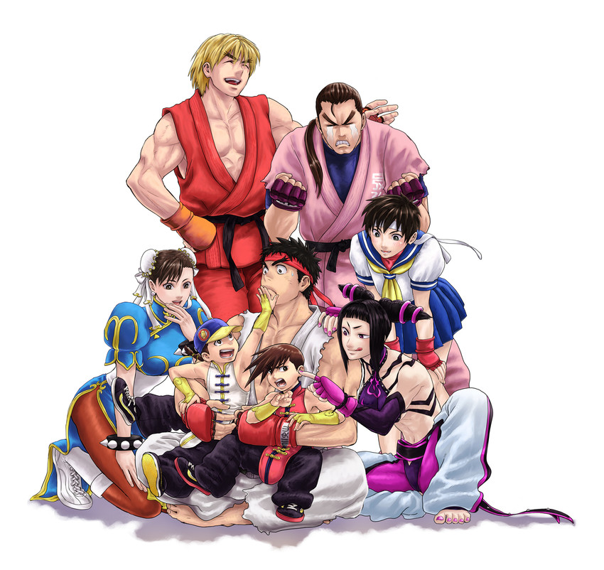 chun-li, han juri, ryu, kasugano sakura, ken masters, and 3 more (street fighter and 1 more) drawn by f-15jrs