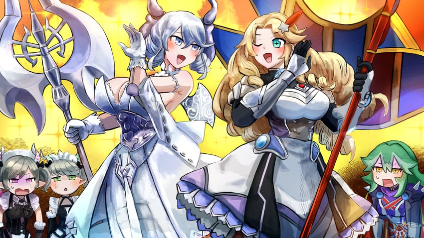 lovely labrynth of the silver castle, arianna the labrynth servant, arianne the labrynth servant, excutie lumiere, and excutie lilius (yu-gi-oh! and 1 more) drawn by hatano_kiyoshi