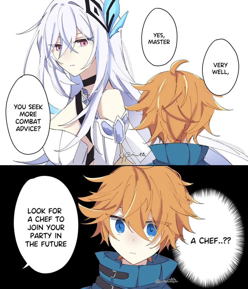 tartaglia and skirk (genshin impact) drawn by reiu_(rriuette)