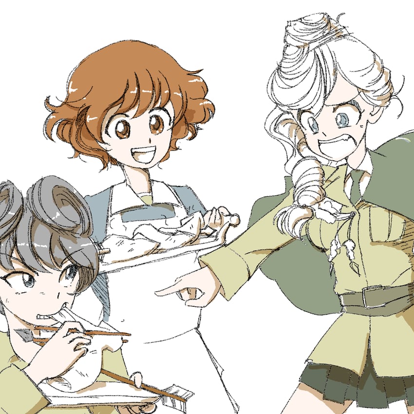akiyama yukari, hosomi shizuko, and jajka (girls und panzer) drawn by ebitama_(ebitamamix)