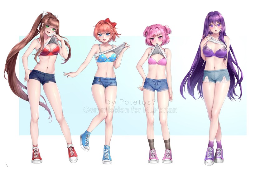 monika, natsuki, yuri, and sayori (doki doki literature club) drawn by potetos7