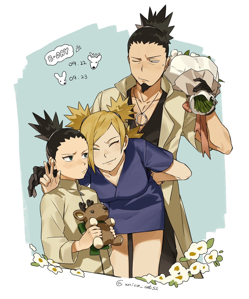 temari, nara shikamaru, and nara shikadai (naruto and 2 more) drawn by unico_cats2