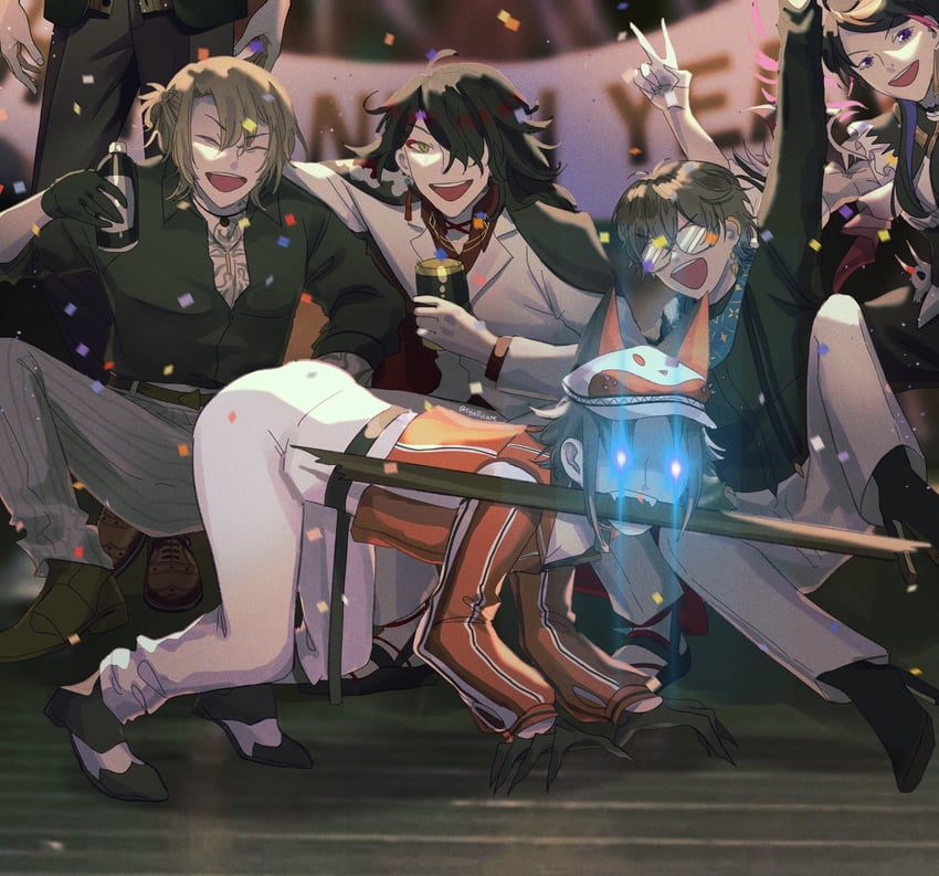 ike eveland, vox akuma, luca kaneshiro, shu yamino, mysta rias, and 1 more (nijisanji and 1 more) drawn by cyrellinate