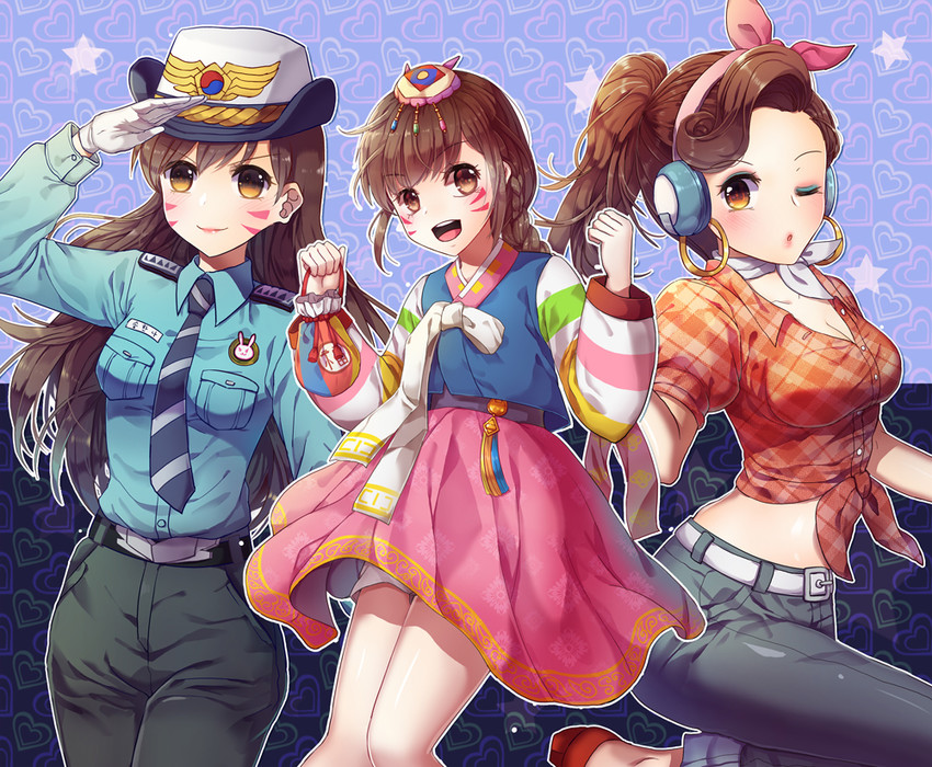 d.va, palanquin d.va, officer d.va, and cruiser d.va (overwatch and 1 more) drawn by tora_(tora_factory)