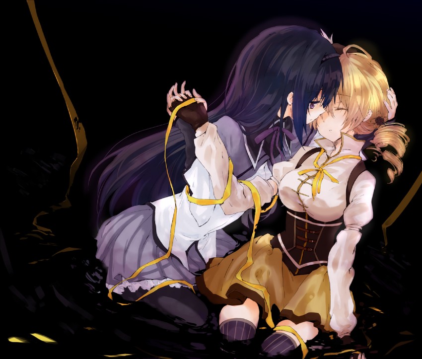 akemi homura and tomoe mami (mahou shoujo madoka magica) drawn by myama