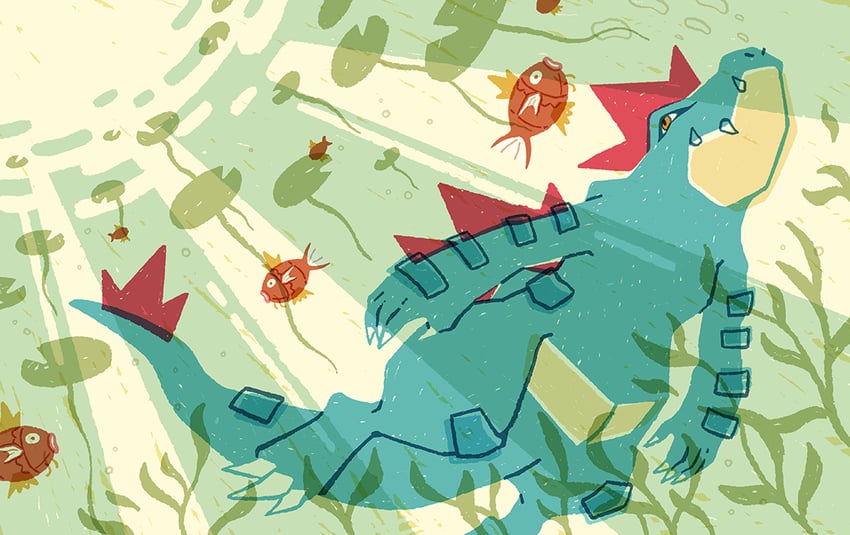 magikarp and feraligatr (pokemon and 1 more) drawn by acorviart