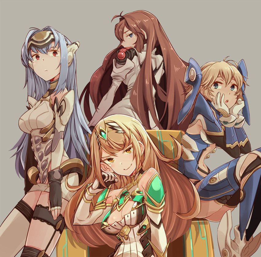 mythra, kos-mos, fiora, elhaym van houten, and mecha-fiora (xenoblade chronicles and 4 more) drawn by suo_(sndrta2n)