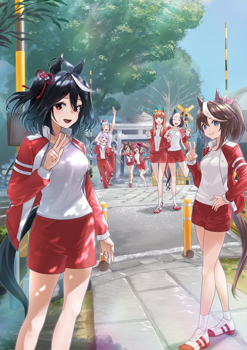 gold ship, daiwa scarlet, mejiro mcqueen, tokai teio, silence suzuka, and 3 more (umamusume) drawn by nabe_puyo
