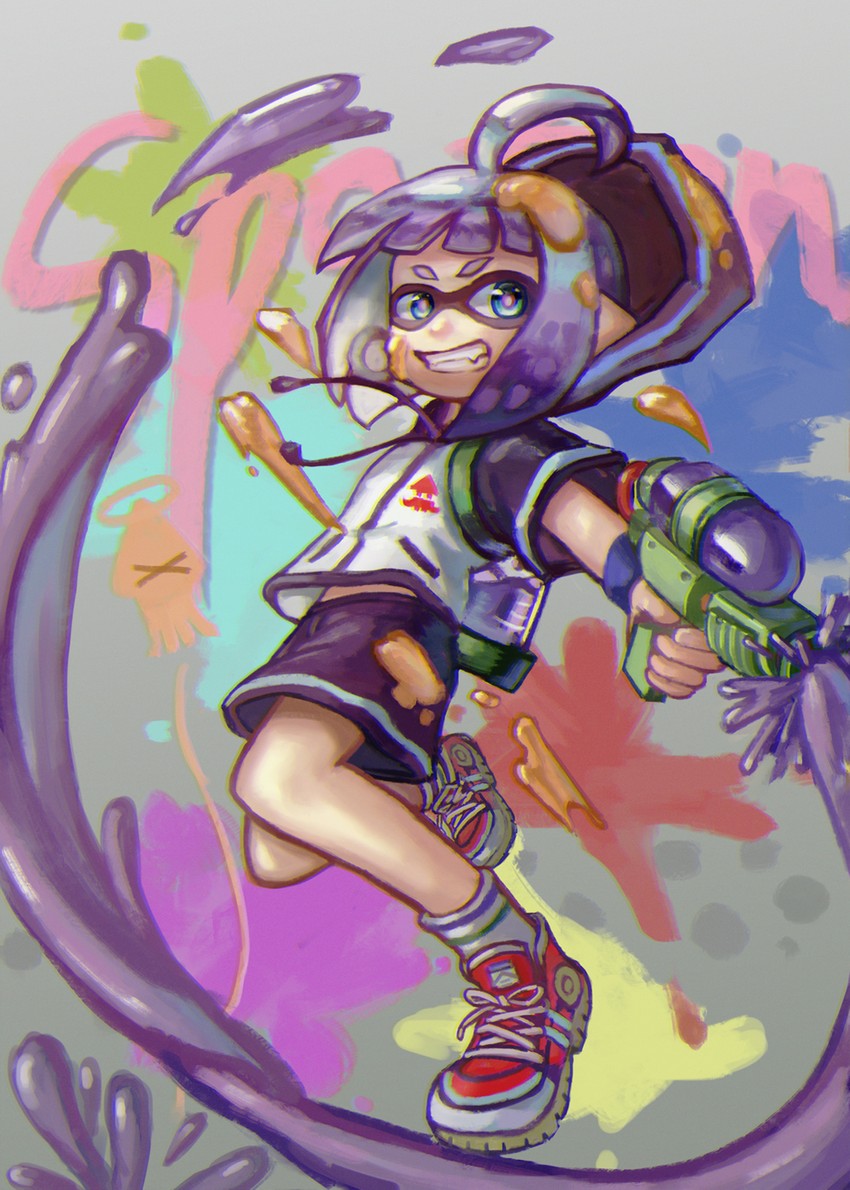 inkling player character (splatoon and 1 more) drawn by lenko