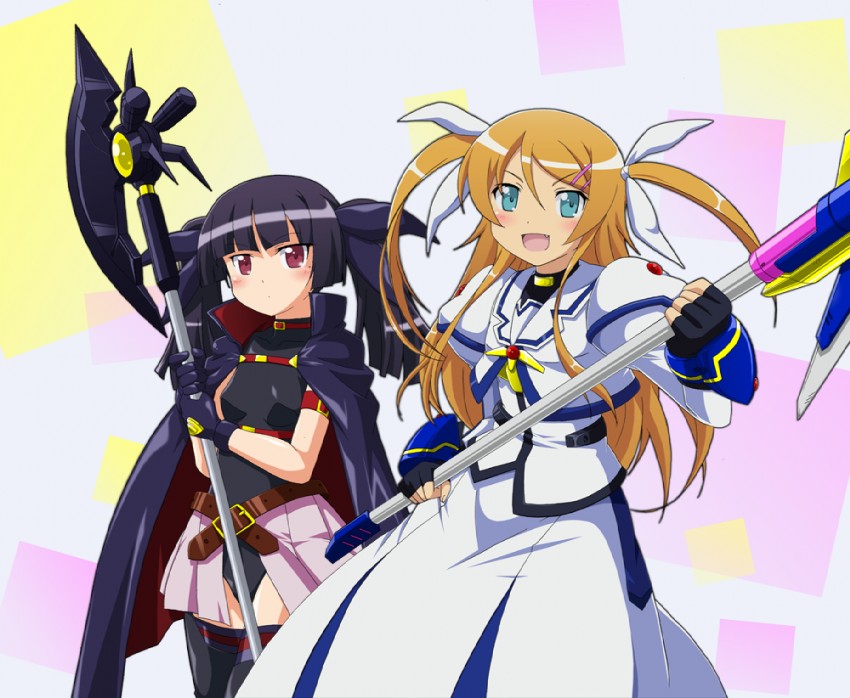 fate testarossa, takamachi nanoha, gokou ruri, kousaka kirino, raising heart, and 1 more (lyrical nanoha and 3 more) drawn by uripon