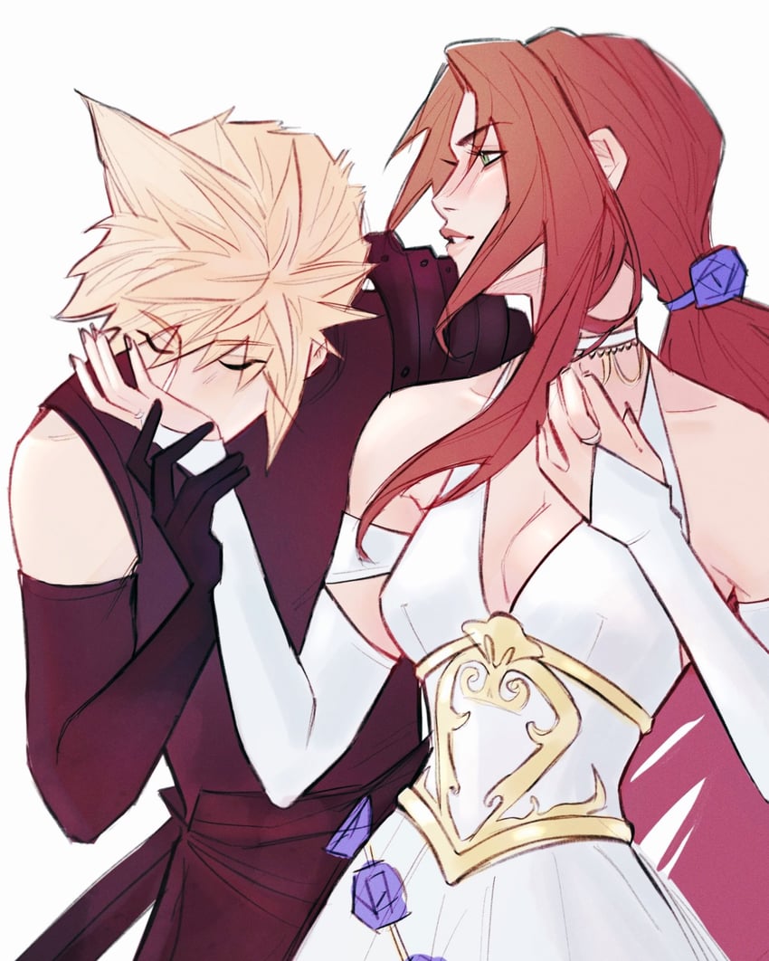 cloud strife and aerith gainsborough (final fantasy and 3 more) drawn by j1nxxdd